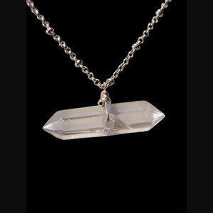 925 Sterling Silver Crystal Quartz 1.3" Pendant With Inclusion On A 19" Chain